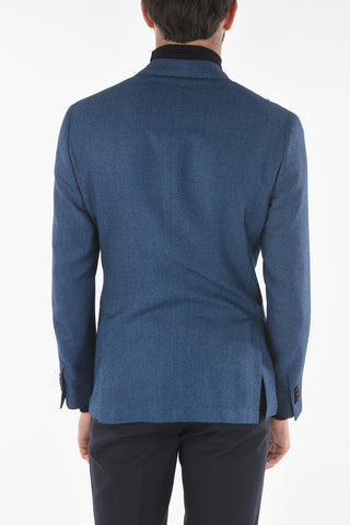 Virgin Wool Silk GATE Double-breasted Blazer with Peak Lapel
