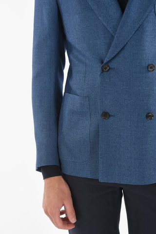 Virgin Wool Silk GATE Double-breasted Blazer with Peak Lapel