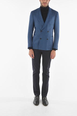 Virgin Wool Silk GATE Double-breasted Blazer with Peak Lapel