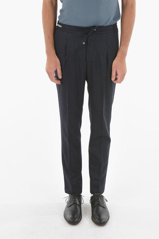 Virgin Wool Single-pleated Chino Pants with Waist Drawstring