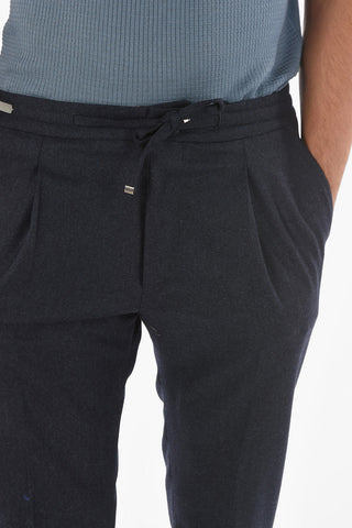 Virgin Wool Single-pleated Chino Pants with Waist Drawstring