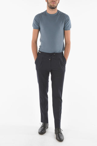 Virgin Wool Single-pleated Chino Pants with Waist Drawstring