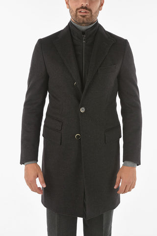 ID Notch Lapel Coat with Zip and Buttons Double Closure