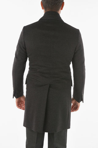 ID Notch Lapel Coat with Zip and Buttons Double Closure