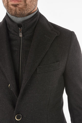 ID Notch Lapel Coat with Zip and Buttons Double Closure