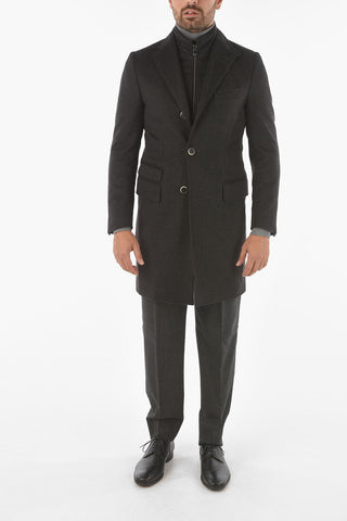 ID Notch Lapel Coat with Zip and Buttons Double Closure