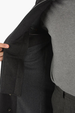 ID Notch Lapel Coat with Zip and Buttons Double Closure