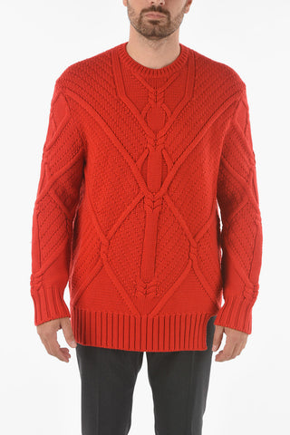 Wool Crewneck Sweater with Aran Knit