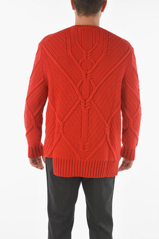 Wool Crewneck Sweater with Aran Knit