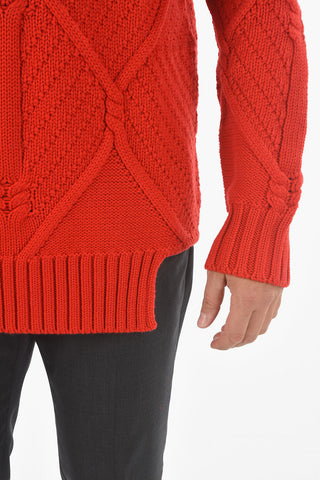 Wool Crewneck Sweater with Aran Knit