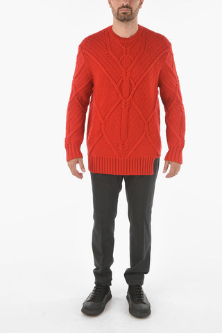 Wool Crewneck Sweater with Aran Knit