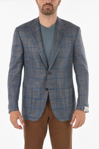 Flax Blend LEADER SOFT Blazer with Two-tone Minicheck Pattern