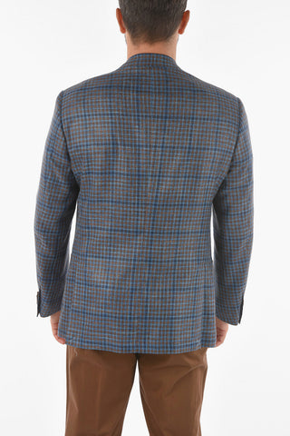 Flax Blend LEADER SOFT Blazer with Two-tone Minicheck Pattern