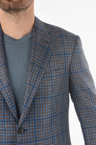 Flax Blend LEADER SOFT Blazer with Two-tone Minicheck Pattern
