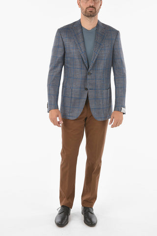 Flax Blend LEADER SOFT Blazer with Two-tone Minicheck Pattern