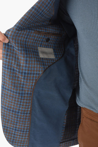 Flax Blend LEADER SOFT Blazer with Two-tone Minicheck Pattern