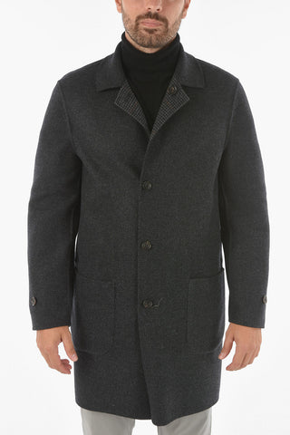 Virgin Wool Reversible Coat with Houndstooth Pattern