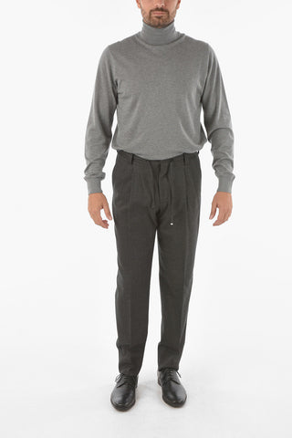 ID Virgin Wool Blend Chino Pants with Double Pleat