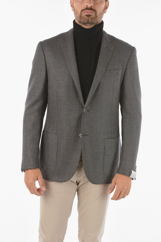 Houndstooth Patterned Blazer with Notch Lapel