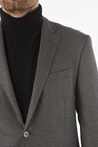 Houndstooth Patterned Blazer with Notch Lapel