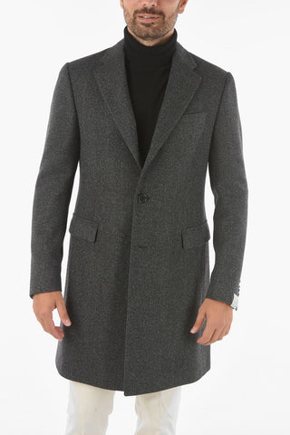 Herringbone Wool Coat with Flap Pocket