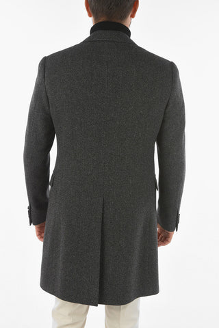 Cappotto in Lana Herringbone con Tasche con Aletta