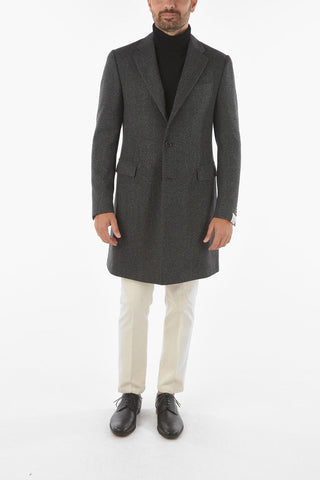Herringbone Wool Coat with Flap Pocket