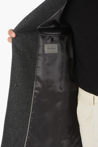 Cappotto in Lana Herringbone con Tasche con Aletta