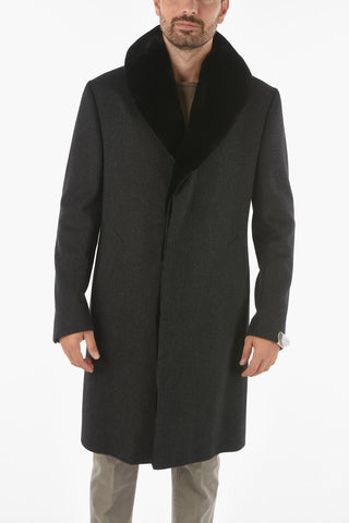 Three Button Coat with Mink Fur Collar