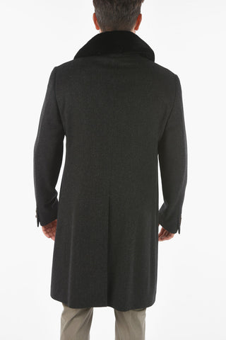 Three Button Coat with Mink Fur Collar