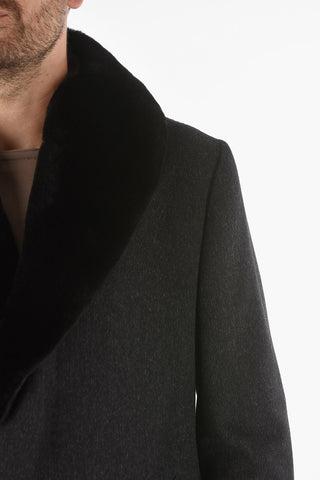 Three Button Coat with Mink Fur Collar