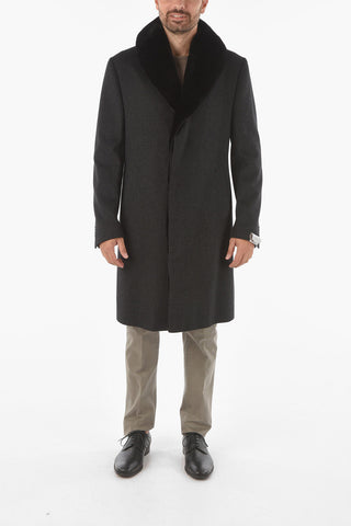 Three Button Coat with Mink Fur Collar