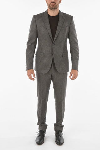 CC COLLECTION Chalkstriped Virgin Wool Suit with Iconic Beetle Brooch