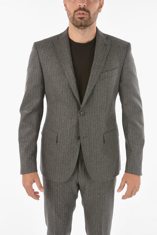 CC COLLECTION Chalkstriped Virgin Wool Suit with Iconic Beetle Brooch