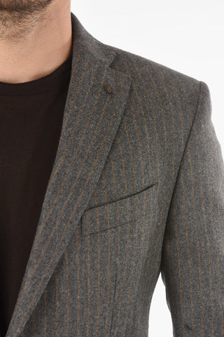 CC COLLECTION Chalkstriped Virgin Wool Suit with Iconic Beetle Brooch