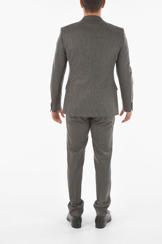 CC COLLECTION Chalkstriped Virgin Wool Suit with Iconic Beetle Brooch