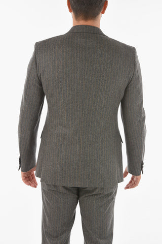 CC COLLECTION Chalkstriped Virgin Wool Suit with Iconic Beetle Brooch