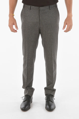 CC COLLECTION Chalkstriped Virgin Wool Suit with Iconic Beetle Brooch