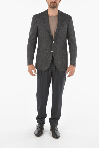 Virgin Wool Silk ACADEMY SOFT Blazer with Herringbone Pattern