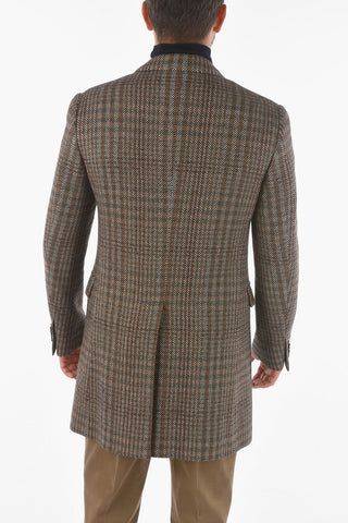 Virgin Wool Silk Blend Coat with Herringbone Pattern