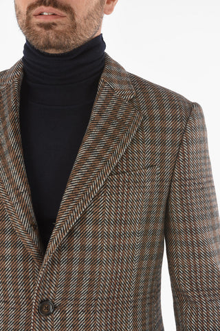 Virgin Wool Silk Blend Coat with Herringbone Pattern