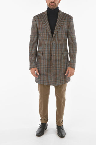 Virgin Wool Silk Blend Coat with Herringbone Pattern