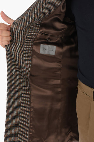 Virgin Wool Silk Blend Coat with Herringbone Pattern