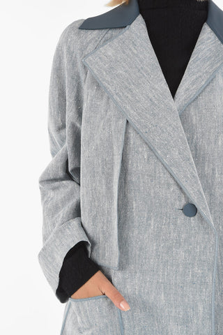 Silk and Linen Maxi Double Breasted Coat with Leather neck