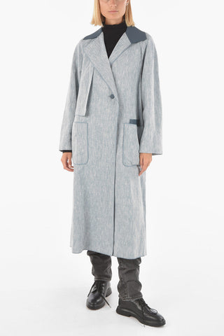 Silk and Linen Maxi Double Breasted Coat with Leather neck