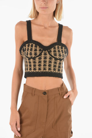 Top crop bicolore in maglia