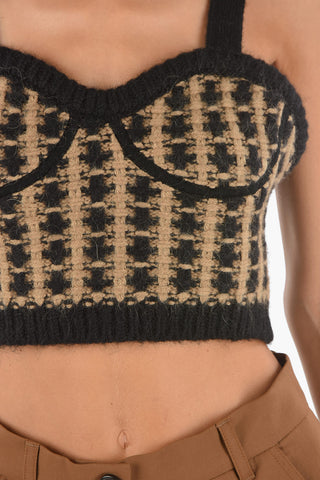 Top crop bicolore in maglia