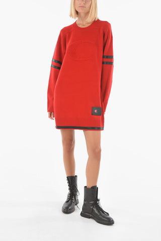Mini Dress in Wool And Cashmere with Leather trimmings