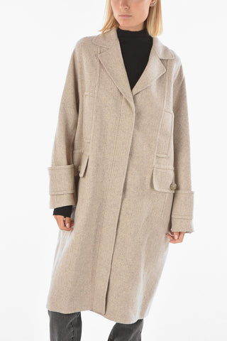 Cashmere and Silk Maxi Coat with Braided Buttons