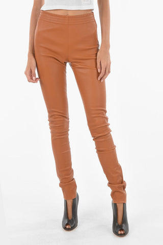 Pantaloni in Pelle con Elastico in Vita